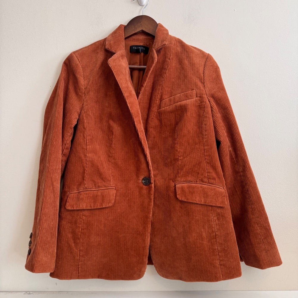 Talbots 6P Corduroy Burnt Orange Rust Blazer Single Button Fall Staples